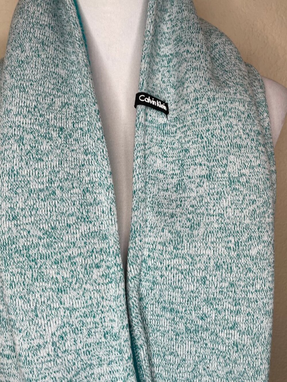 Calvin Klein Gorpcore Teal Marled Knit Sherpa Fleece Lined Winter Infinity Scarf - Picture 6 of 11
